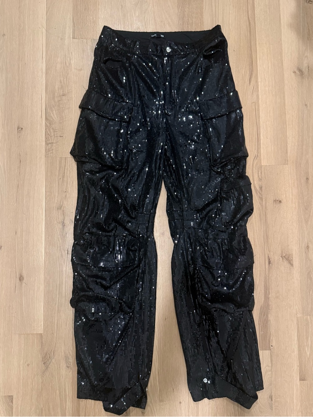 Steve Madden Black Sequin Cargo Pants